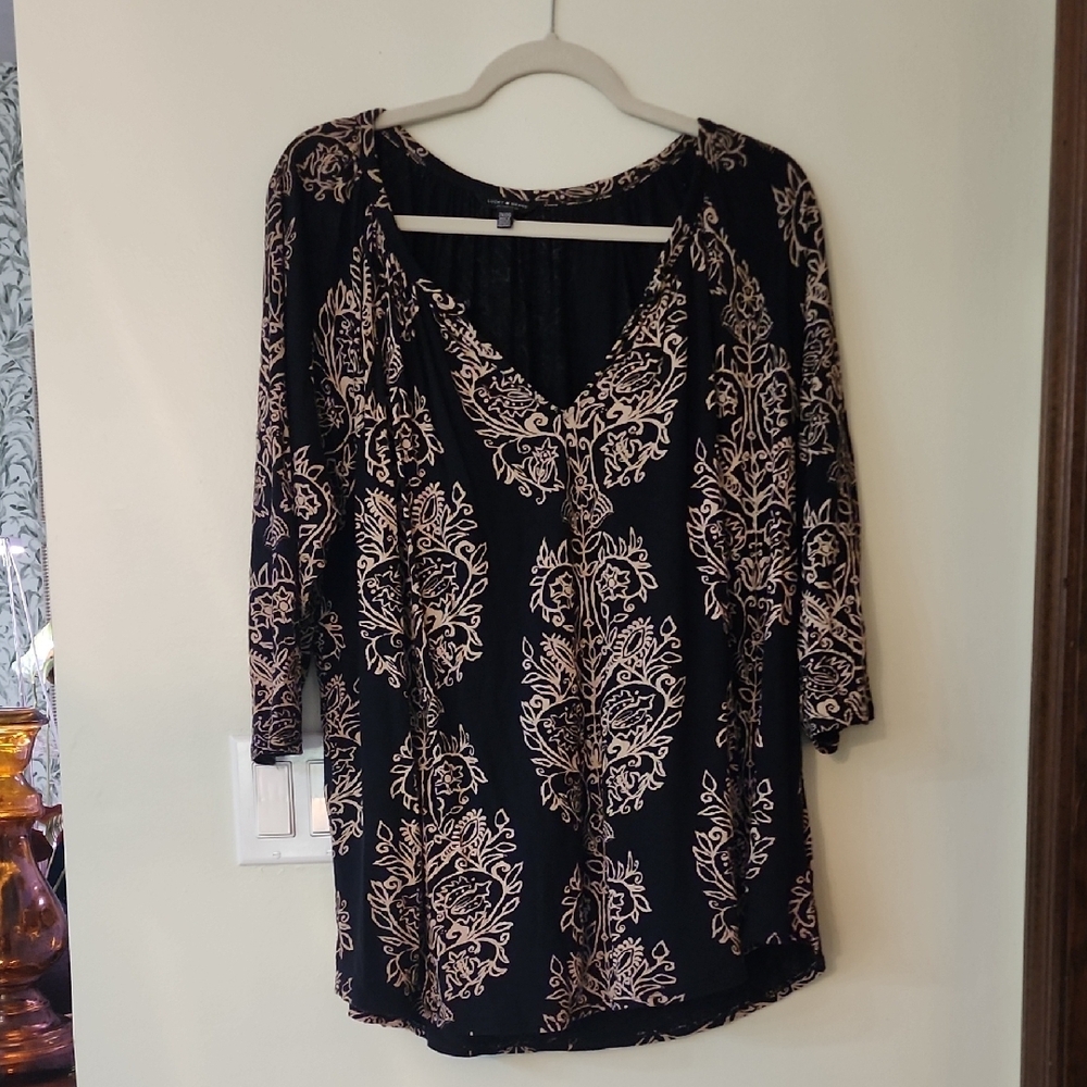 Lucky Brand Black and Cream Blouse
